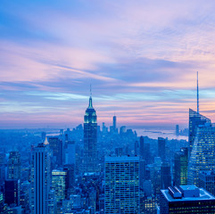 Fototapeta na wymiar View of New York Manhattan during sunset hours