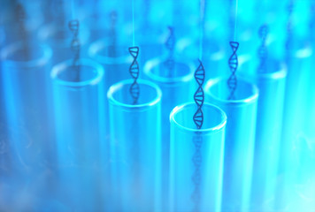 Several DNA being withdrawn from the test tubes. Concept image of genetic cloning.