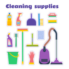 Cleaning supplies vector set