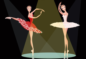 vector illustration with beautiful ballerinas dancing a classic ballet 