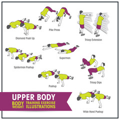 Upper body bodyweight training exercise illustrations - 141305720