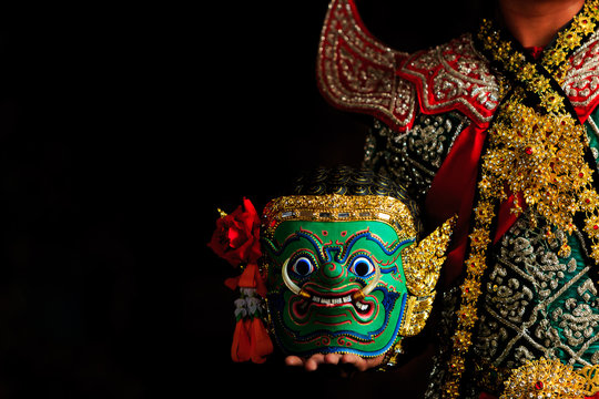 Khon masked dance drama of Thailand, Khon is traditional dance drama art of Thai classical masked, this performance is Ramayana epic