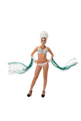 Sexy brunette in lingerie and kokoshnik in studio