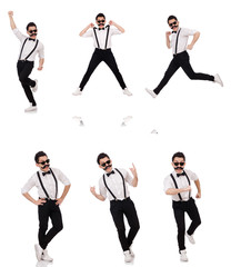 Young man with moustache isolated on white