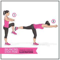 Balancing stick pose female exercise yoga illustration - 141306714