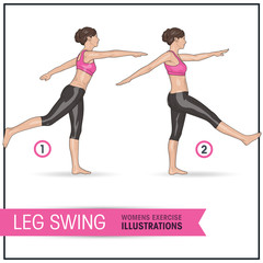 Leg swing female exercise illustration - 141307134