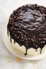 round cake with chocolate topping.