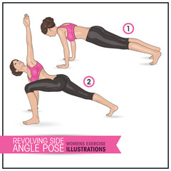 Revolving side angle yoga pose female exercise illustration - 141307377