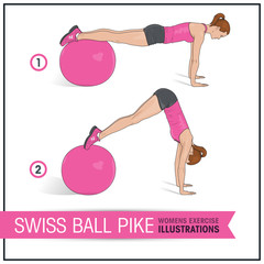 Swiss ball pike female exercise illustration - 141307533