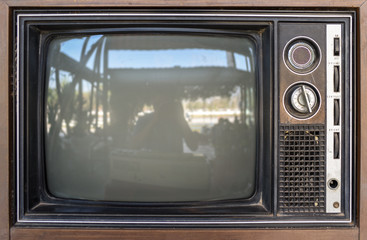 close up old classic television for background