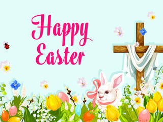 Easter egg hunt rabbit with cross greeting poster