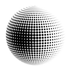 Vector halftone sphere stylized logo. Dotted orb design element isolated on white.
