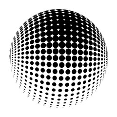 Vector halftone sphere stylized logo. Dotted orb design element isolated on white.
