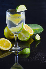 Lemon water and citrus fruits