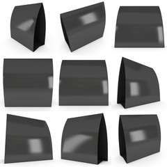 Black paper tent card set. 3d render illustration isolated. Table card mock up on white background.