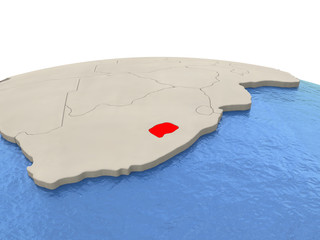 Lesotho on globe with watery seas