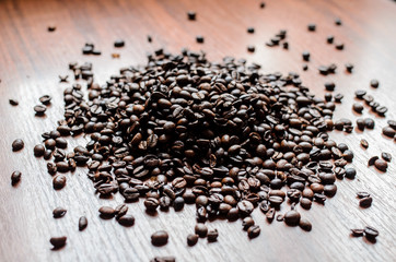 Coffee beans scattered on the table