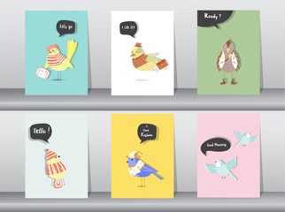 Set of cute animals poster,template,cards,bird,Vector illustrations 