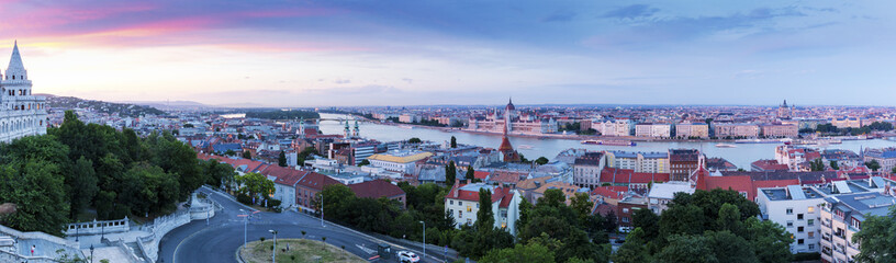 Panorama of Hungarian parliament and Danube river