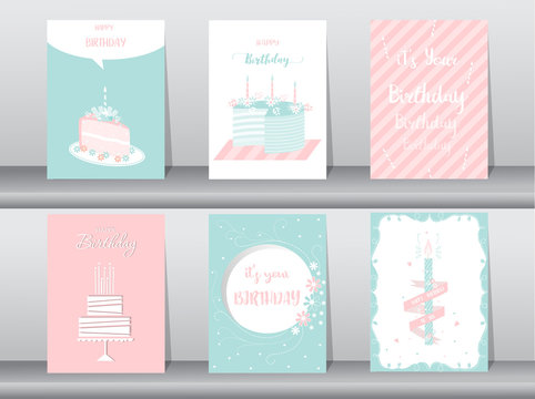Collection of  greeting or birthday card, cake,vector illustrations