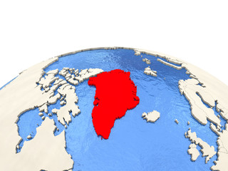 Greenland on globe with watery seas