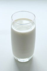 A glass of milk on the white background.