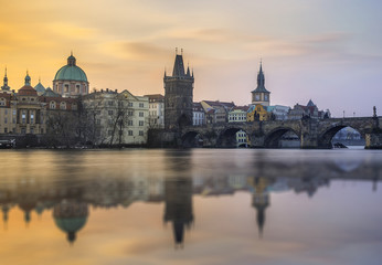 Vltava river in Prague old town at sunrise