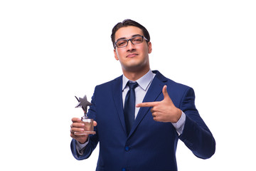 Businessman with star award isolated on white