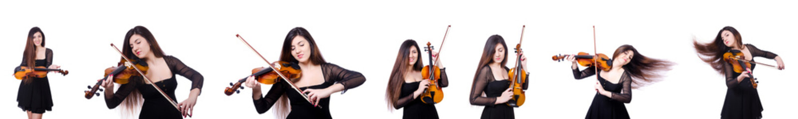 Obraz premium Woman performer playing violin on white