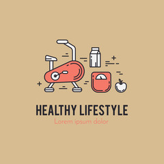 Healthy fitness lifestyle lineart concept