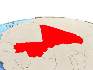 Obraz premium Mali on globe with watery seas