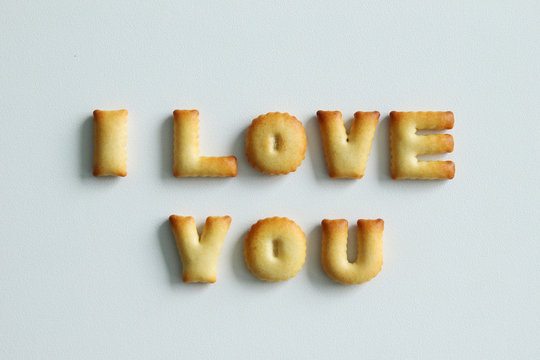 An inscription from the cookies on the white background. Text – I love you.