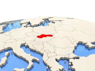 Slovakia on globe with watery seas