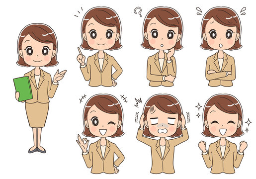 スーツを着た女性のイラスト（セット 全身）