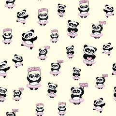 cute Panda Girl ballet dancer seamless pattern