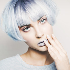 Fototapeta premium Beautiful girl with blue hair
