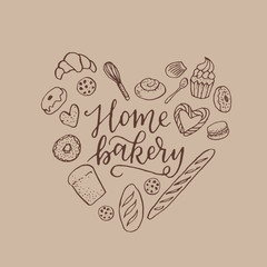 Vector vintage bakery hand lettering logo, badge. Typography design elements, modern calligraphy illustration with cookie illustrations for prints, cards, posters, products packaging, branding.