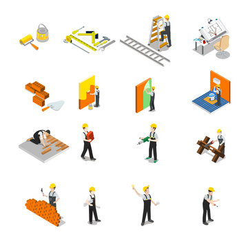 Flat isometric Construction vector icons 3d Building concept.