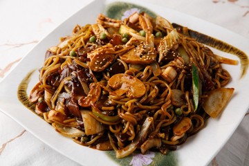 jajangmyeon, black-bean-sauce noodles 짜장면