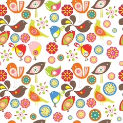 Foto auf Acrylglas Colorful little birds. Seamless vector pattern © Anastasiya Bleskina