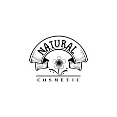 Badge as part of the design - Cosmetics logo Sticker, stamp, logo - for design, hands made. With the use of floral elements, calligraphy and lettering