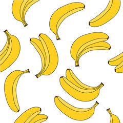 Seamless pattern with yellow bananas on white background. Pattern is in swatch panel.