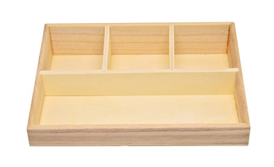 Empty wood shelf box isolated on white background clipping path