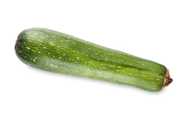 One ripe fresh green zucchini isolated on white background