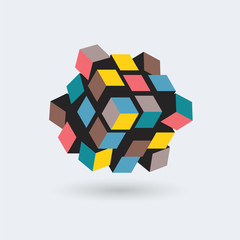 Abstract 3d cube, team building concept, vector illustration