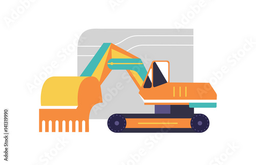 "Excavator flat style icon, vector illustration" Stock image and royalty-free vector files on