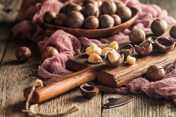 Fototapeta na wymiar Macadamia nuts on table