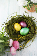 nest with painted eggs