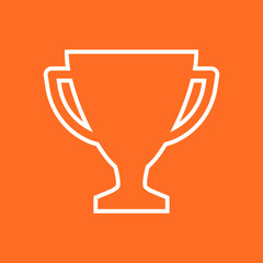 Trophy cup flat vector icon in line style. Simple winner symbol. White illustration isolated on orange background.