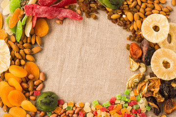 Dried fruits and nuts background